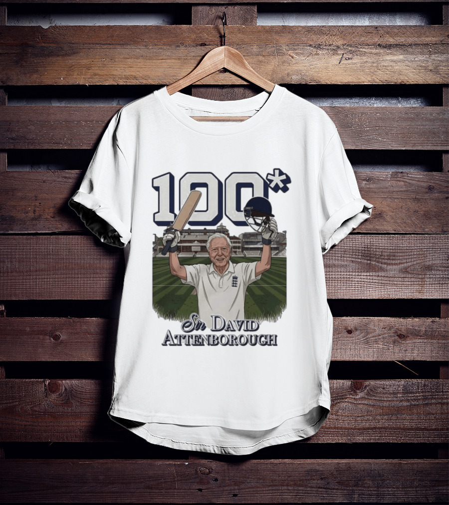 Sir David Attenborough 100 Cricket Legend Batting Milestone T-Shirt