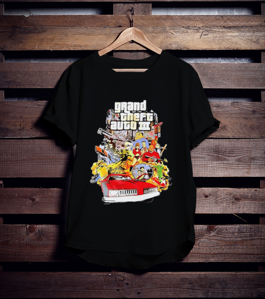 Grand Theft Auto III Characters Action Collage With Iconic Red Car T-Shirt