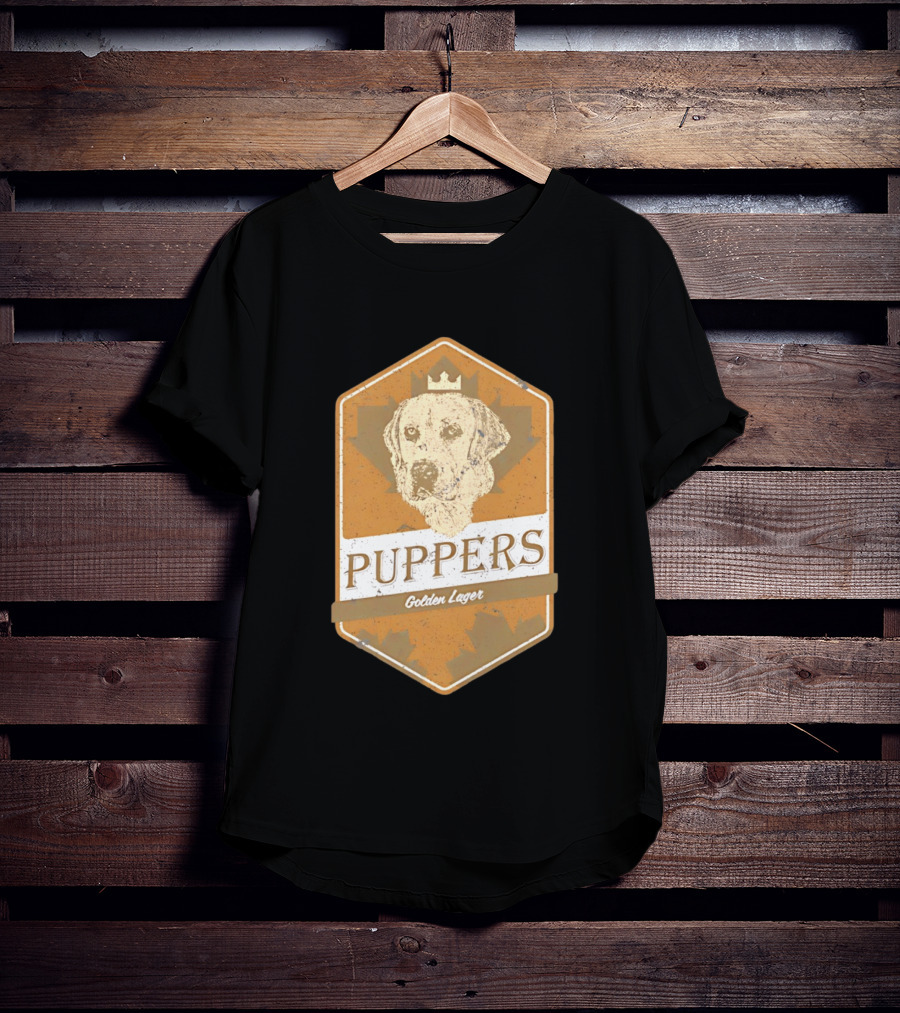 Puppers Golden Lager Dog Label Image With Crown T-Shirt