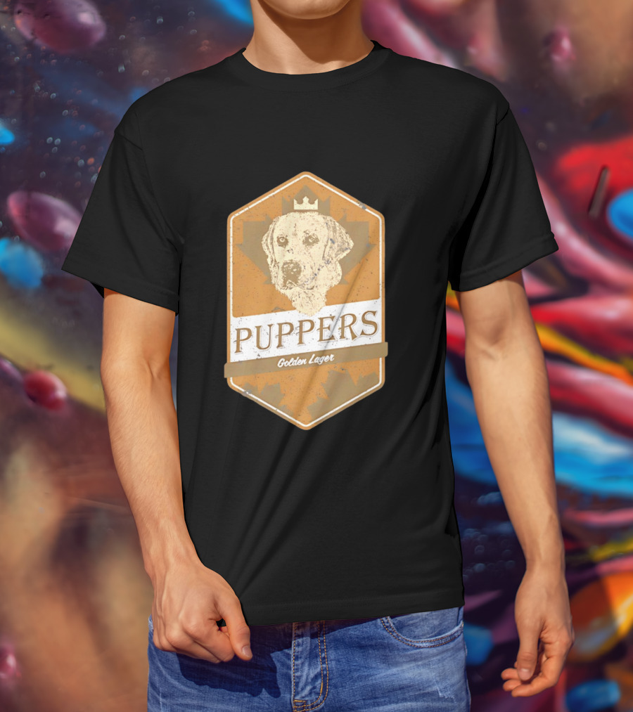 Puppers Golden Lager Dog Label Image With Crown T-Shirt