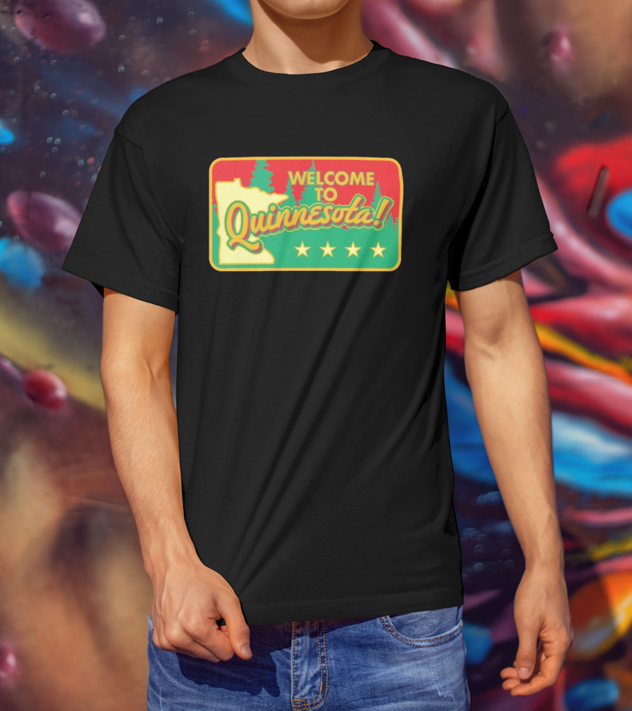 Welcome To Quinnesota State Map Forest Theme With Stars T-Shirt