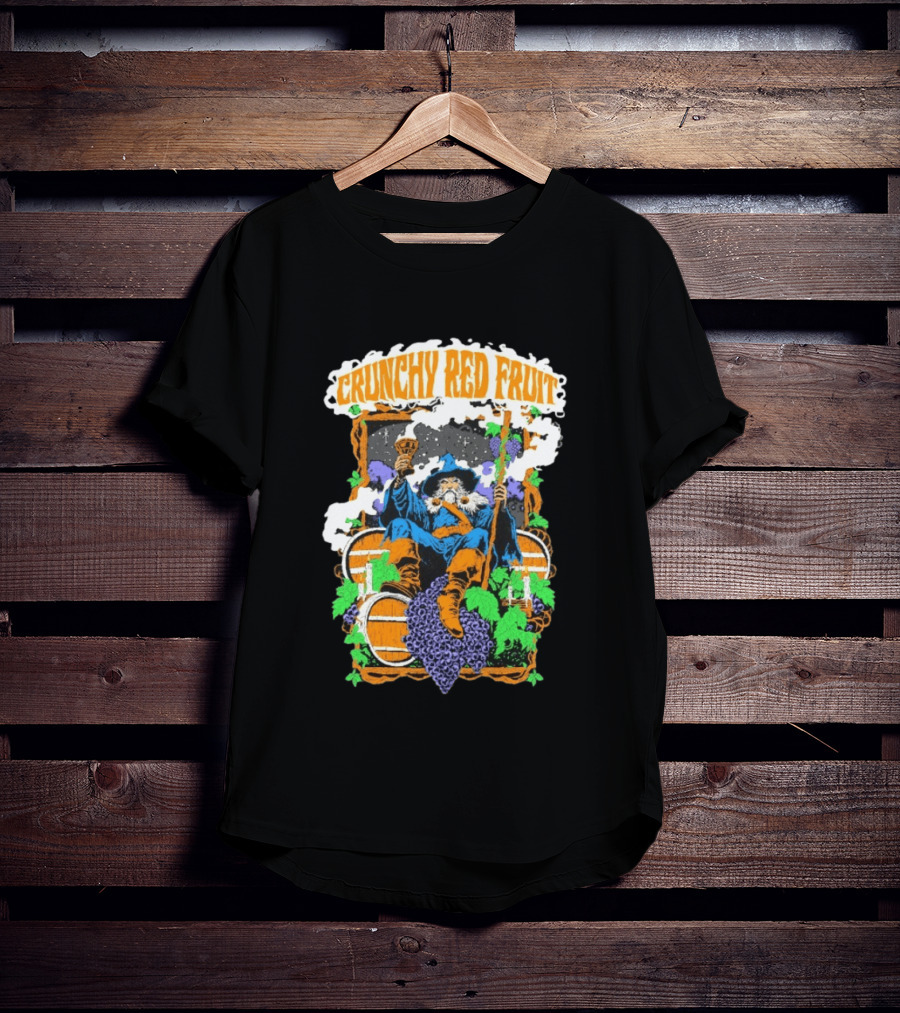 Crunchy Red Fruit Wizard With Grapes And Barrels T-Shirt