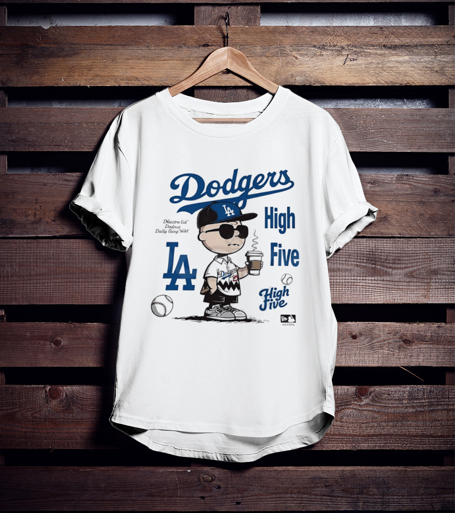 Los Angeles Dodgers High Five With Charlie Brown Coffee Style And LA Baseball Vibes T-Shirt