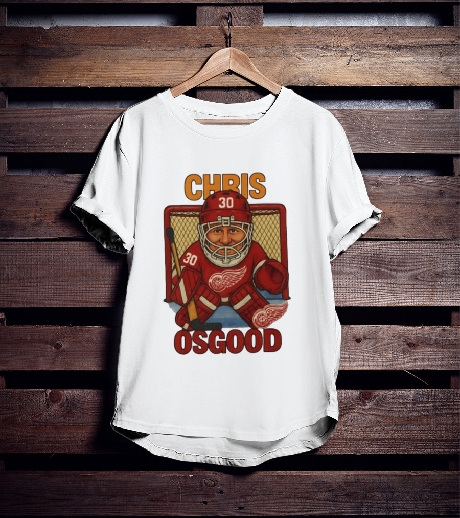 CHRIS OSGOOD 30 Detroit Red Wings Hockey Goalie Caricature T-Shirt