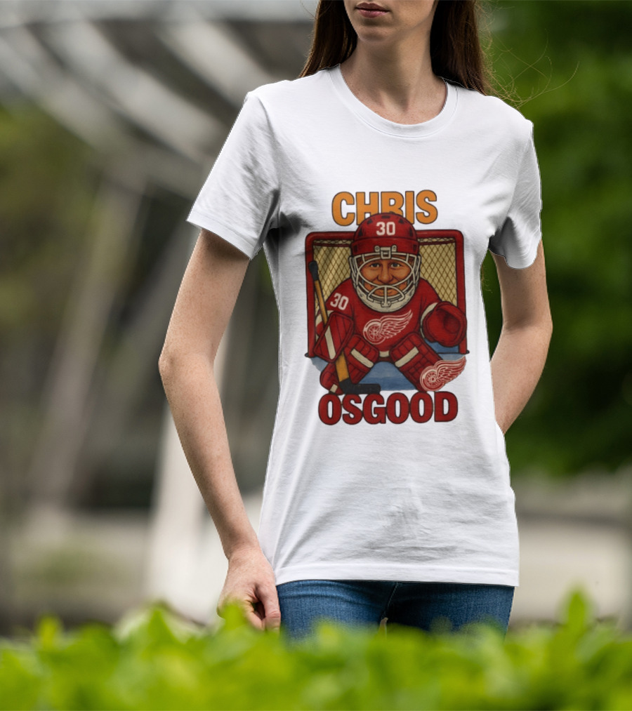 CHRIS OSGOOD 30 Detroit Red Wings Hockey Goalie Caricature T-Shirt
