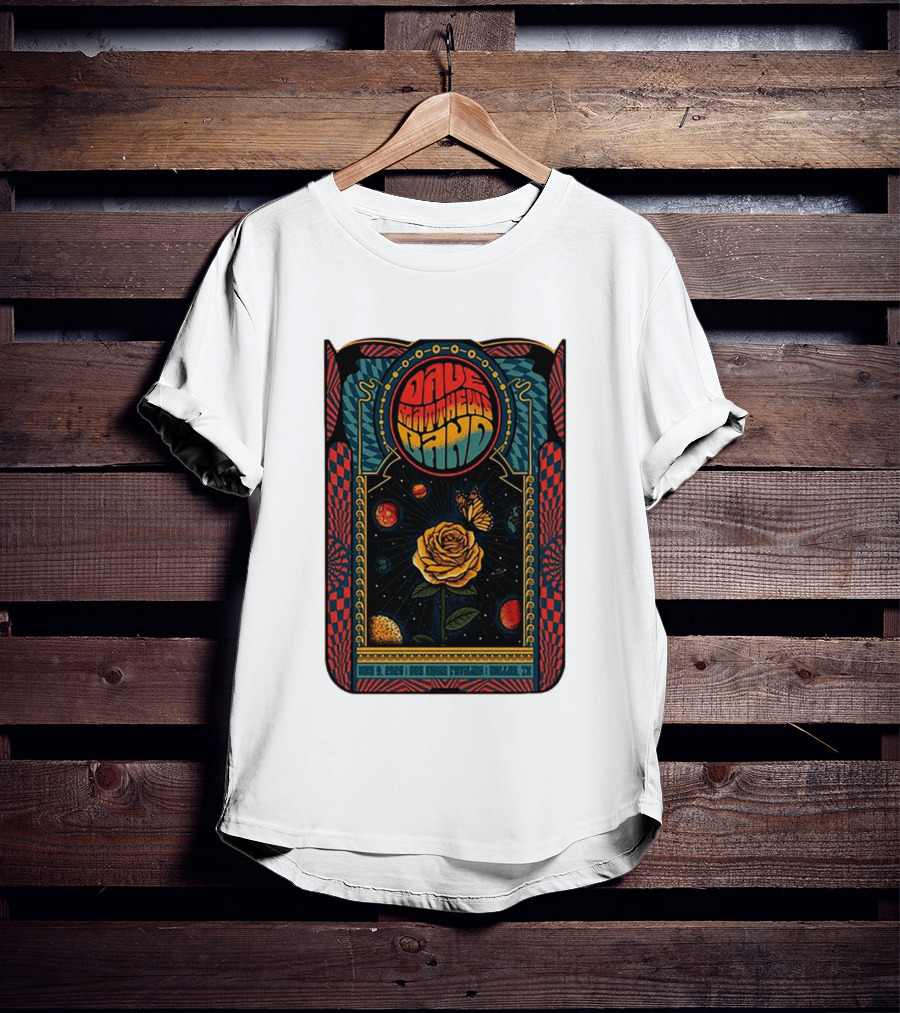 Dave Matthews Band May 9 2026 Dos Equis Pavilion Dallas TX Retro Psychedelic Butterfly Rose Planet T-Shirt