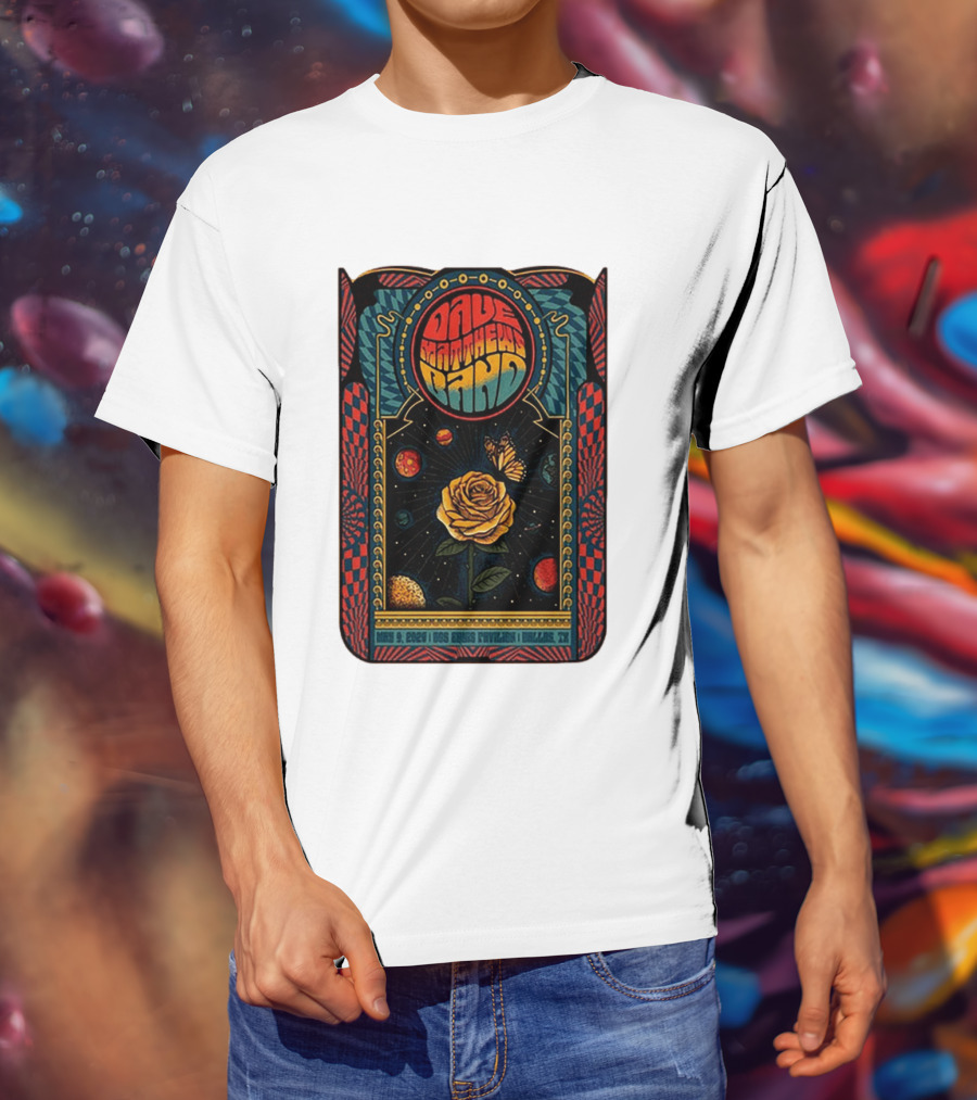 Dave Matthews Band May 9 2026 Dos Equis Pavilion Dallas TX Retro Psychedelic Butterfly Rose Planet T-Shirt