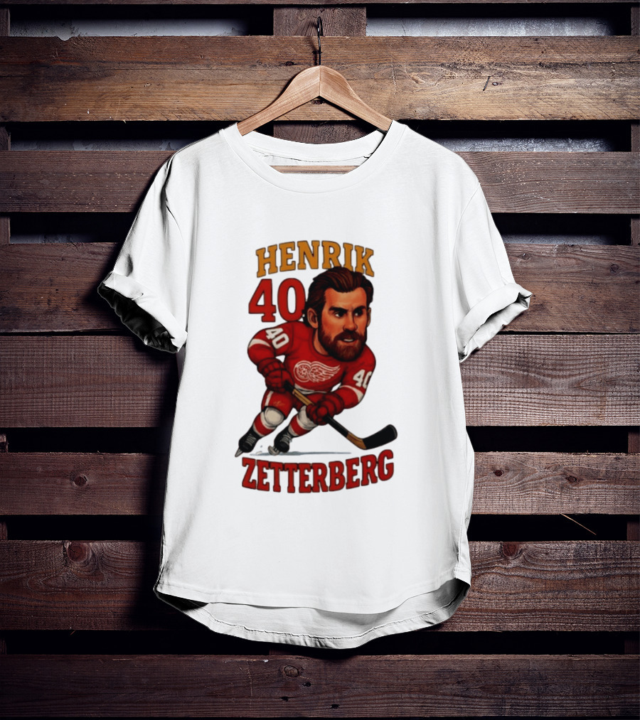 Henrik Zetterberg 40 Detroit Red Wings Hockey Player Caricature T-Shirt