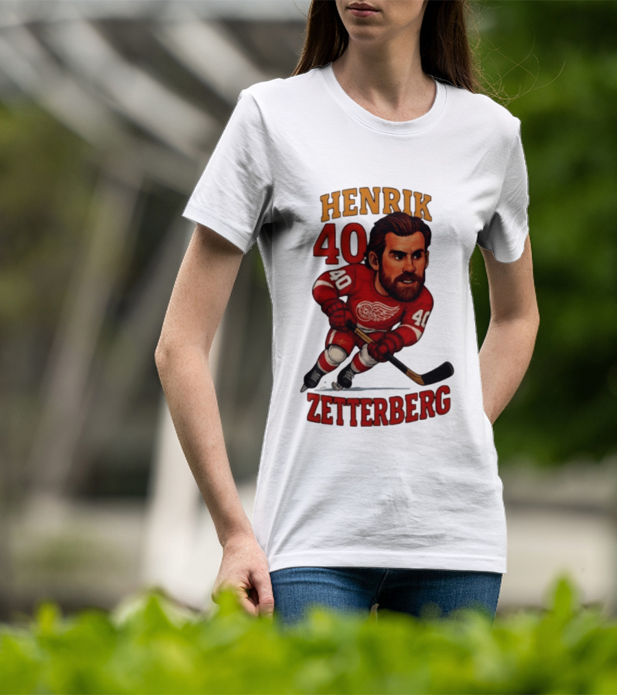 Henrik Zetterberg 40 Detroit Red Wings Hockey Player Caricature T-Shirt
