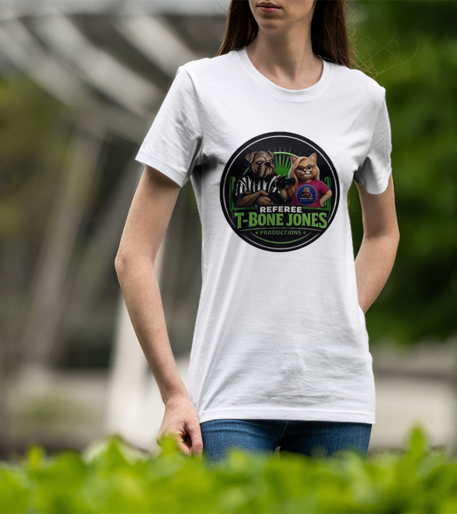 Referee Bone Jones Productions Light Blue Gaming Ashley Bulldog Cat T-Shirt