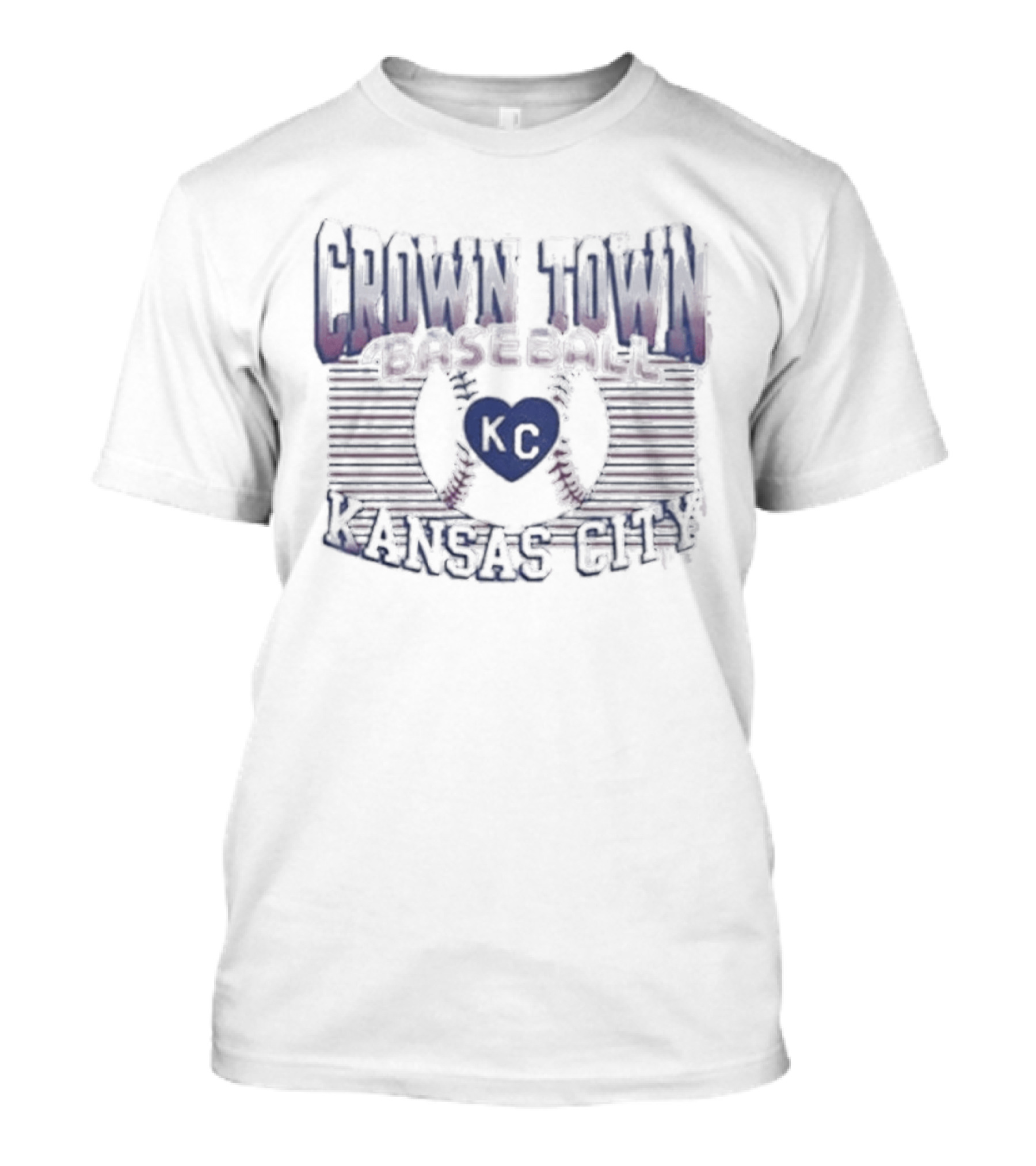 Crown Town Baseball Kansas City Gradient KC Heart And Bats T-Shirt