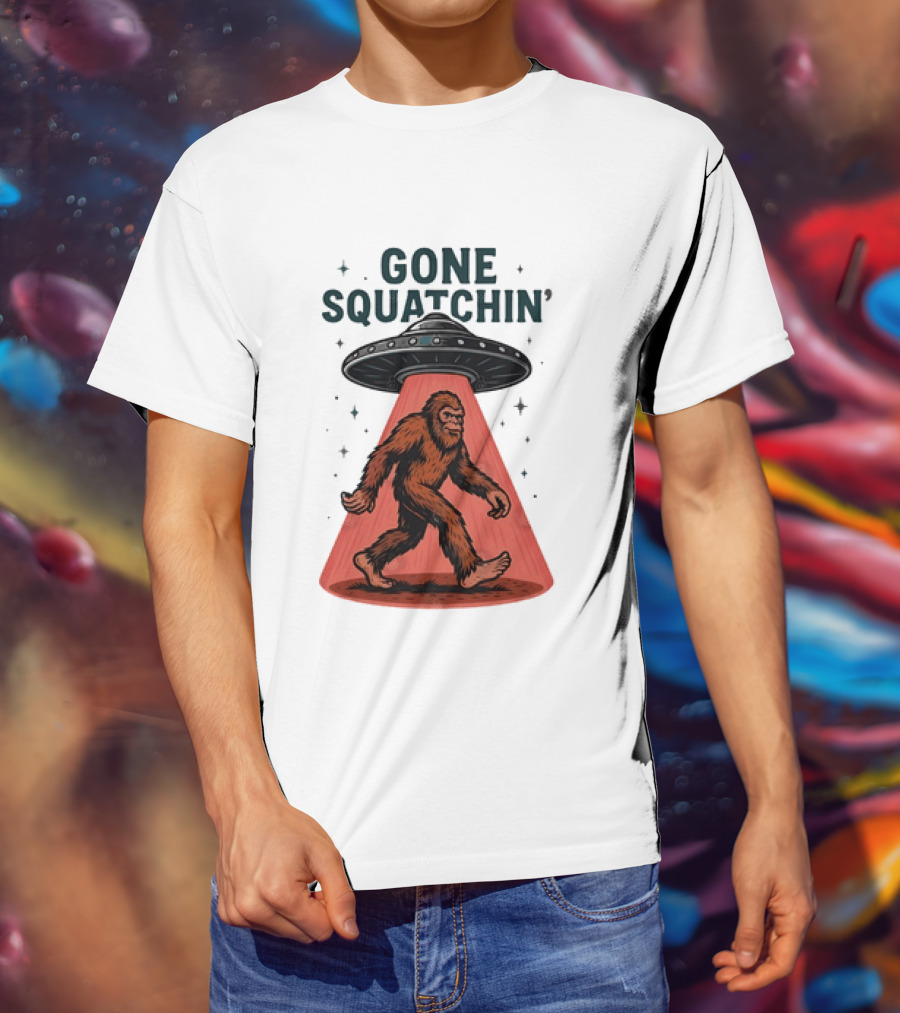 Gone Squatchin' Bigfoot Sasquatch UFO Abduction Beam T-Shirt