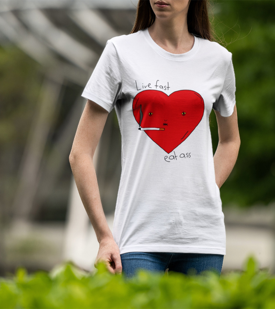 Live Fast Eat Ass Heart Smoking Cartoon T-Shirt