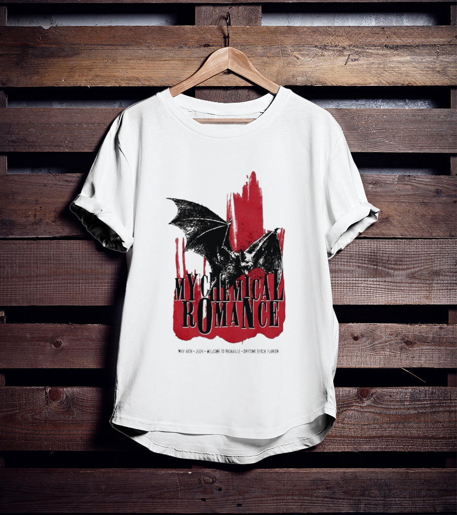 My Chemical Romance Daytona Beach FL May 10 2026 Tour Bat And Red Splash T-Shirt