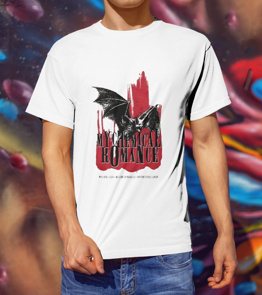 My Chemical Romance Daytona Beach FL May 10 2026 Tour Bat And Red Splash T-Shirt