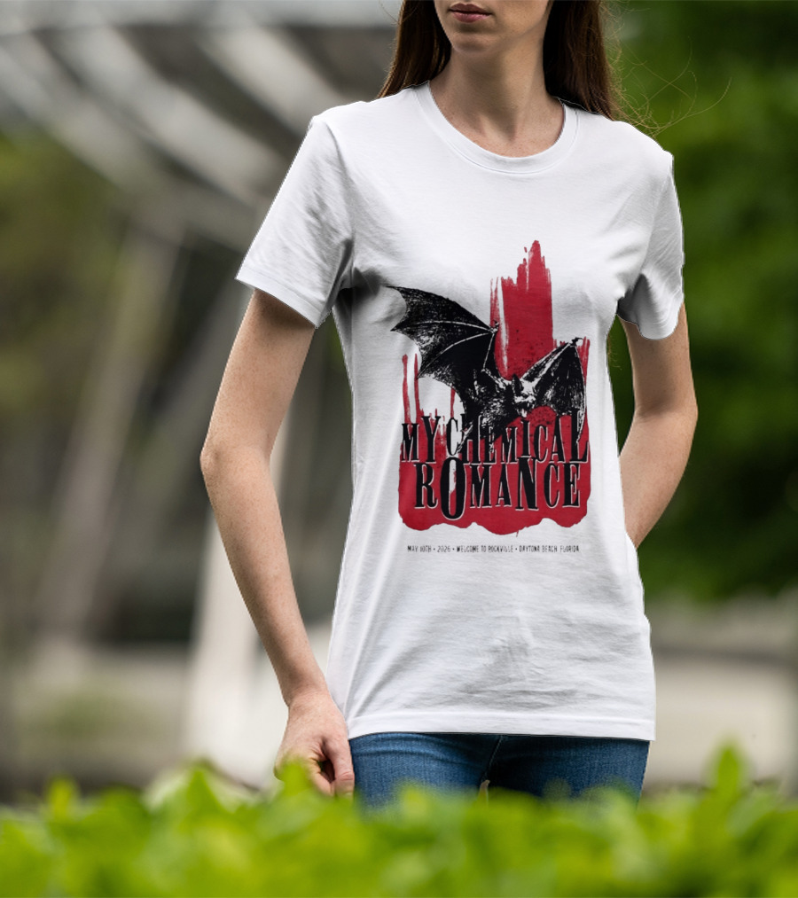 My Chemical Romance Daytona Beach FL May 10 2026 Tour Bat And Red Splash T-Shirt