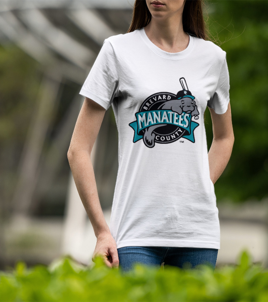 Brevard County Manatees Baseball Team Cap Mascot With Bat And Ball T-Shirt
