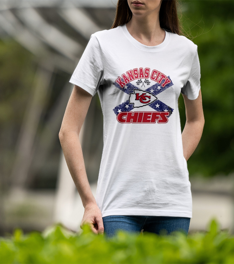 Kansas City Chiefs KC Red Logo Stars And Bars Caricature T-Shirt