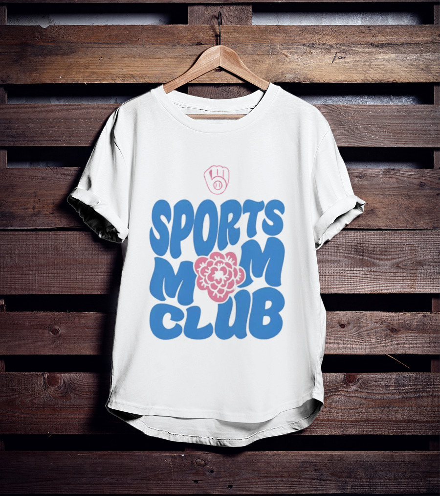 Milwaukee Brewers Sports Mom Club Mother's Day Baseball Mitt Flower T-Shirt