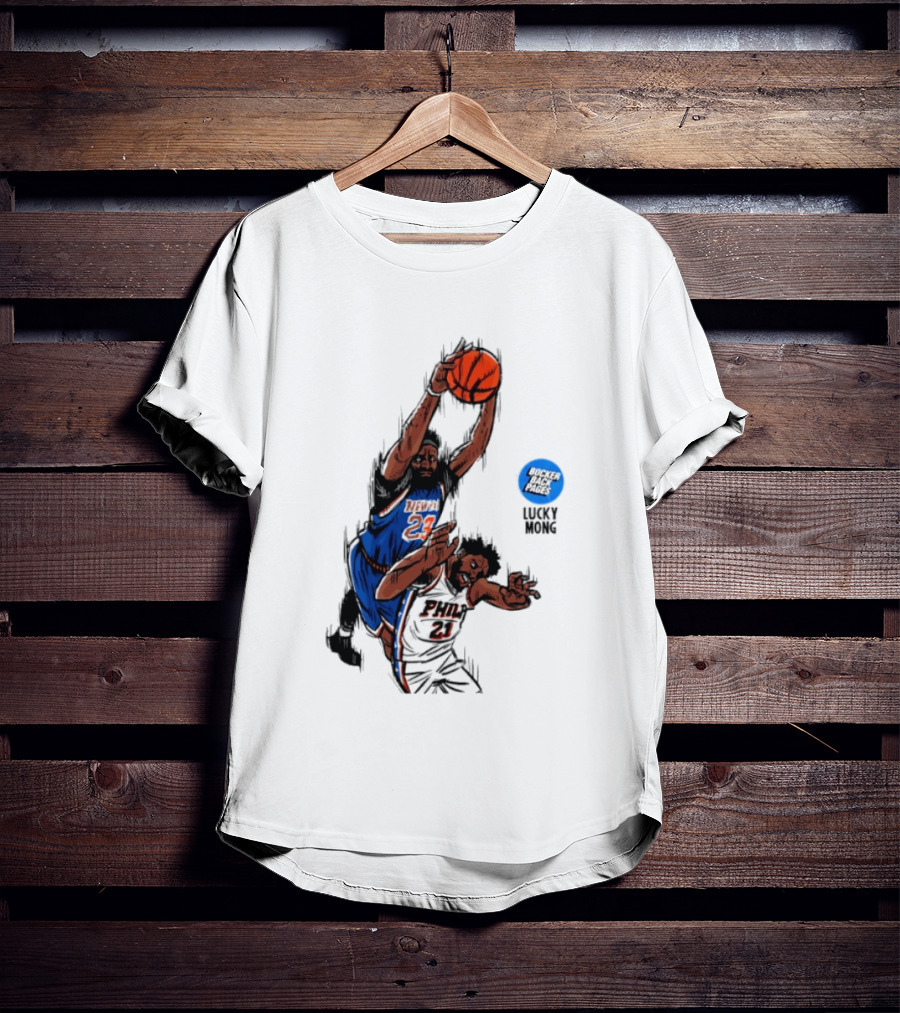 Knicks Vs 76ers Game 4 Iconic Moment Joel Embiid Mitchell Robinson NBA Matchup T-Shirt