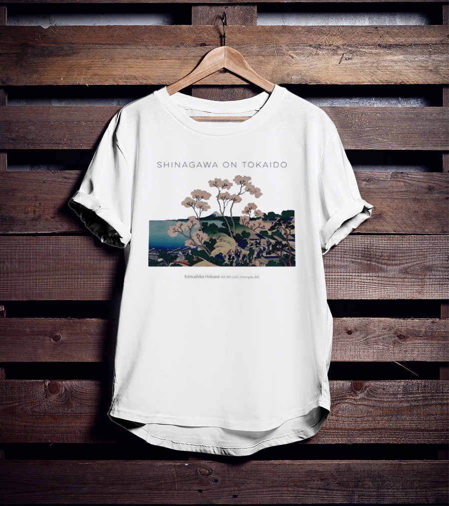 Shinagawa On Tokaido Katsushika Hokusai Cherry Blossoms And Travelers In Edo Period Japan T-Shirt