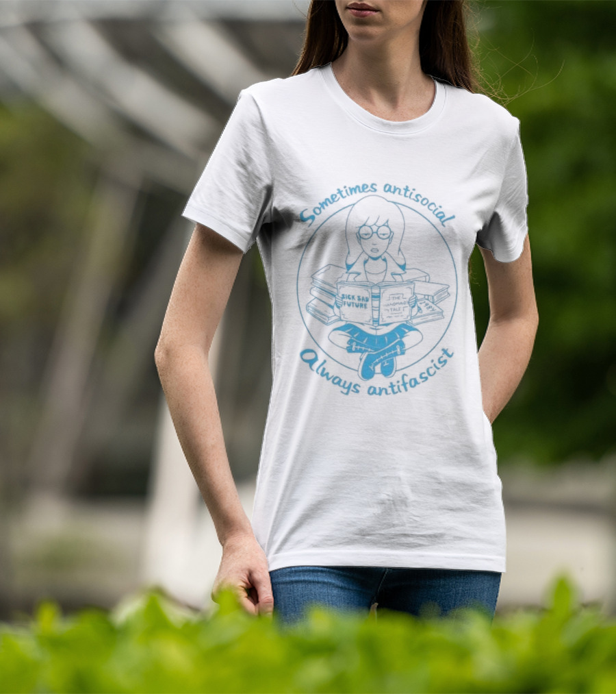 Sometimes Antisocial Always Antifascist Book Lover T-Shirt