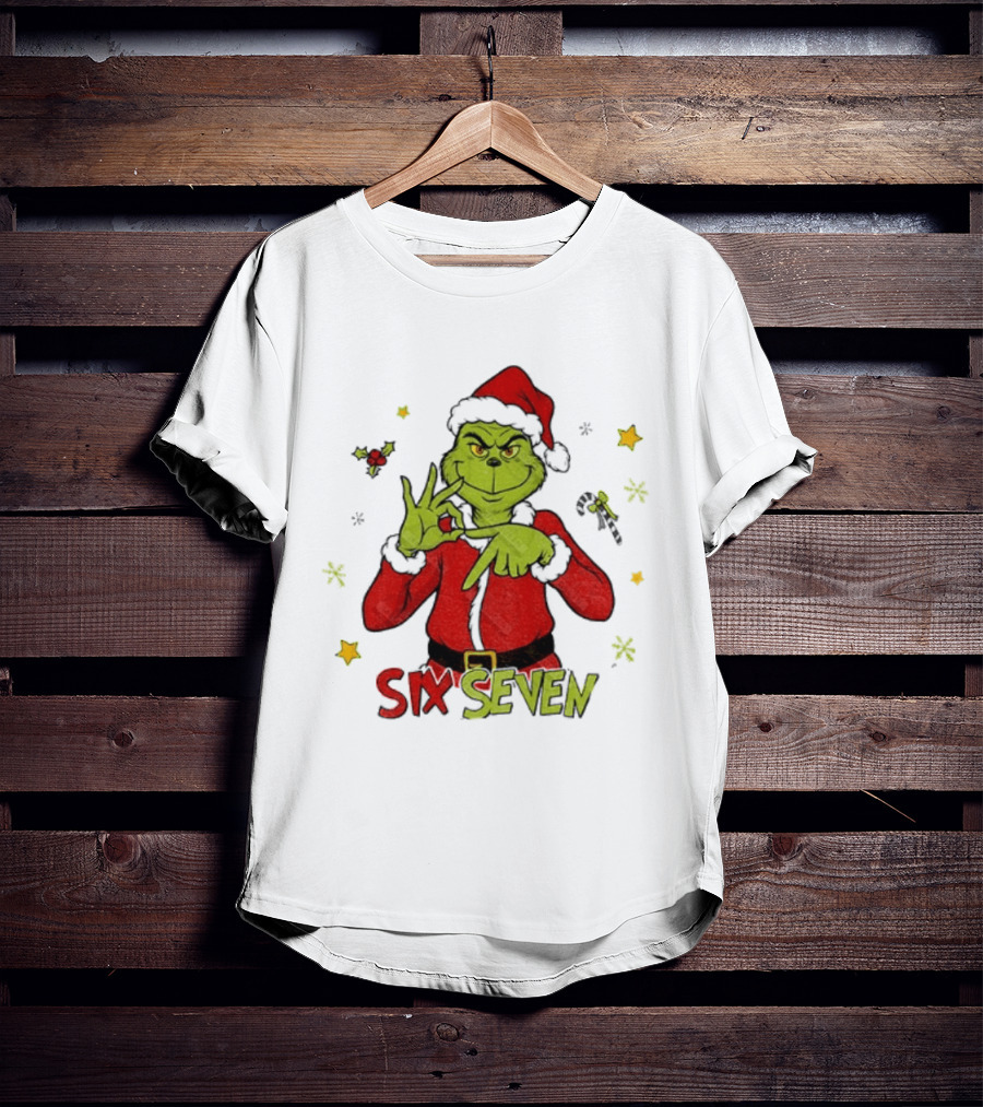 Grinch Santa Six Seven 6 7 Meme Christmas Stars Candy Cane T-Shirt