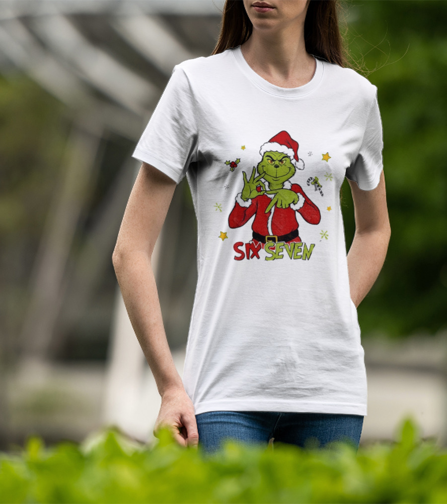 Grinch Santa Six Seven 6 7 Meme Christmas Stars Candy Cane T-Shirt