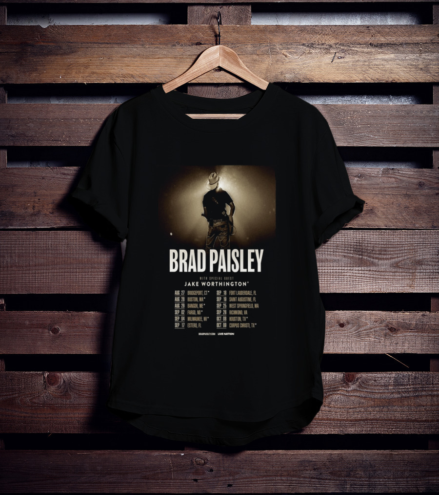 Brad Paisley 2026 Tour Dates With Jake Worthington Guest Performance T-Shirt