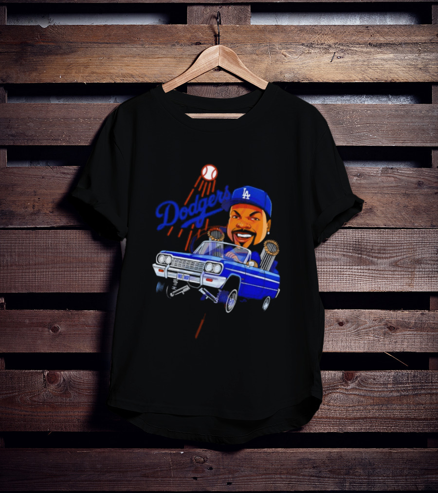 Ice Cube Cartoon Driving Lowrider Los Angeles Dodgers Baseball T-Shirt