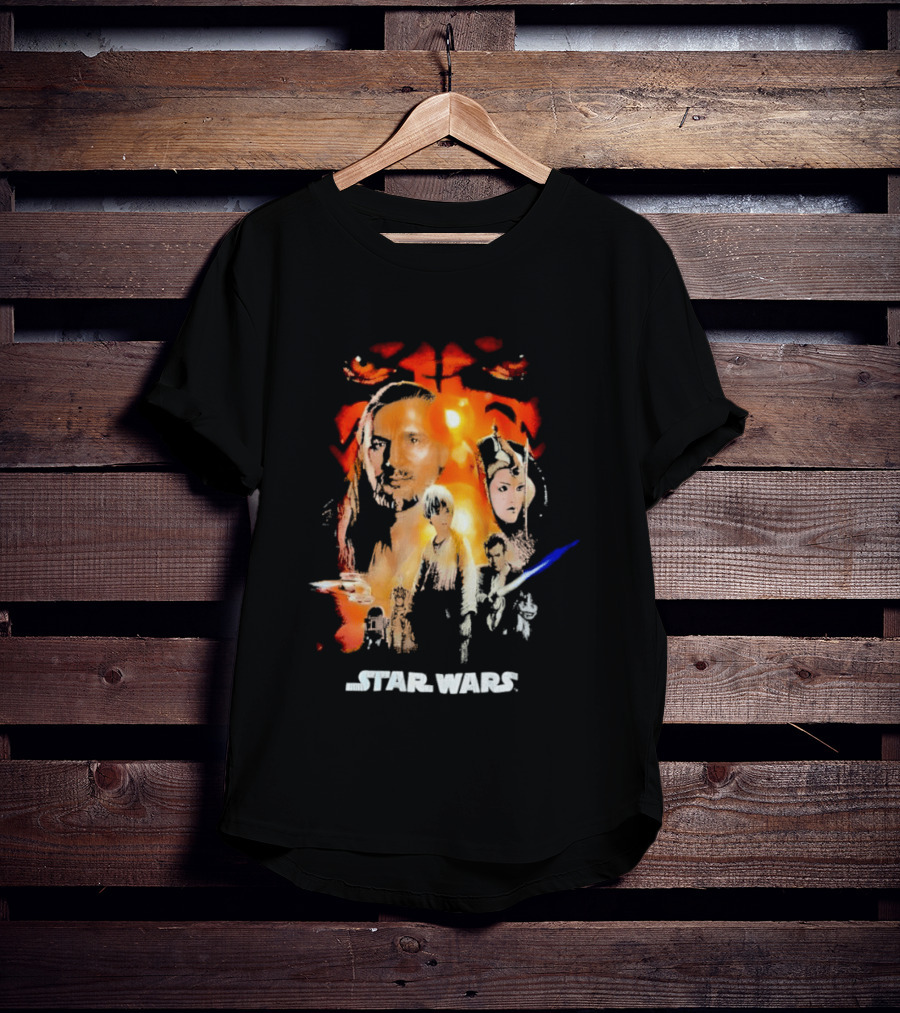 Star Wars The Phantom Menace Movie Characters And Lightsaber T-Shirt