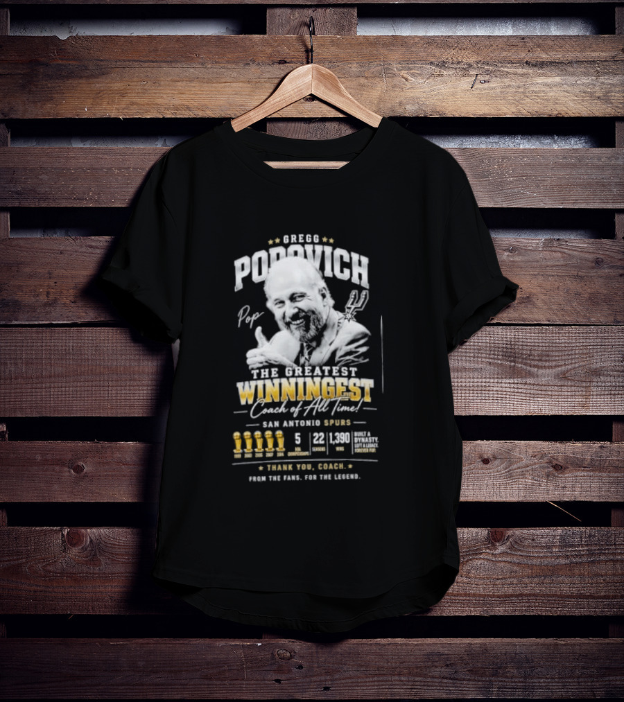 Gregg Popovich San Antonio Spurs Championship Coach Winningest Thank You Coach T-Shirt