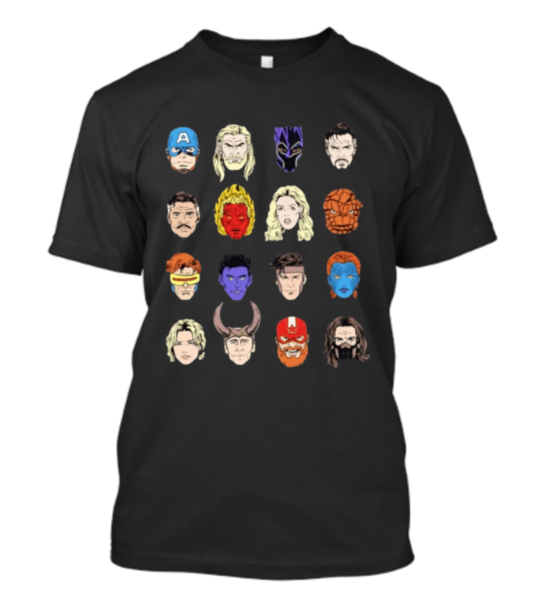 Heroes Assemble Big Head Iconic Characters Collage T-Shirt