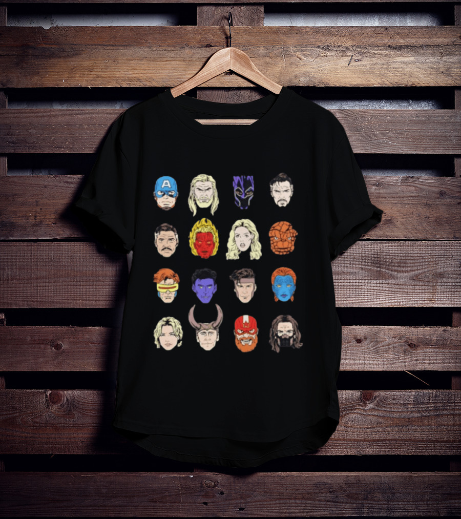 Heroes Assemble Big Head Iconic Characters Collage T-Shirt