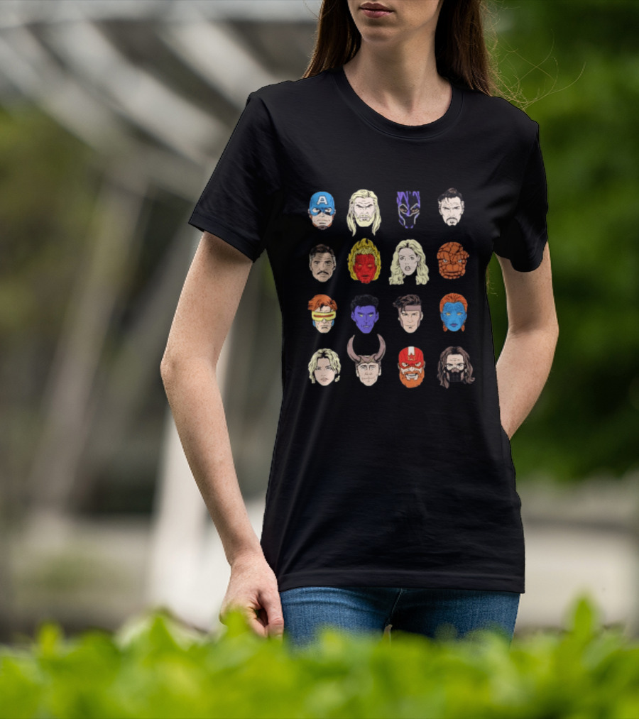Heroes Assemble Big Head Iconic Characters Collage T-Shirt