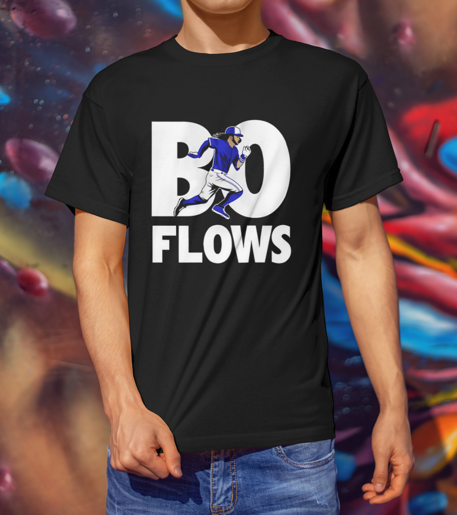 Bo Flows Running Baseball Player In Blue Uniform T-Shirt