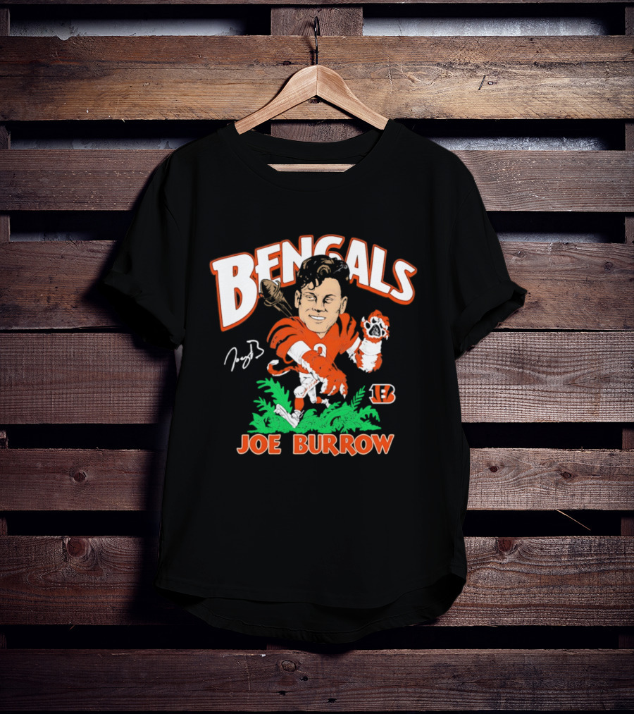 Bengals Joe Burrow Caricature Football T-Shirt