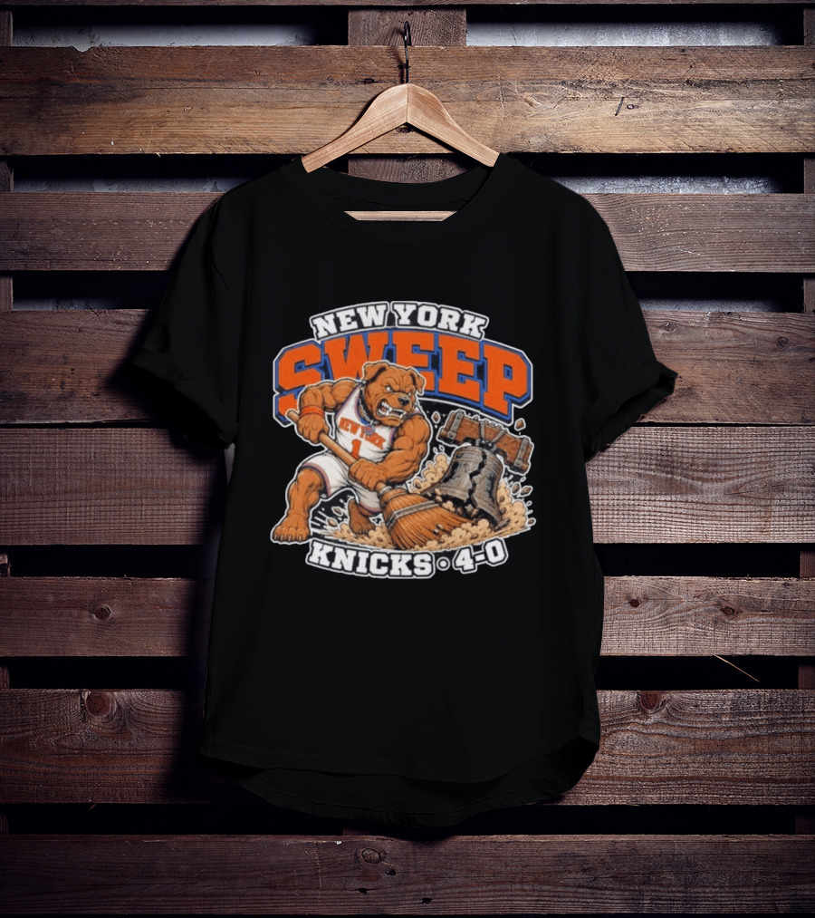 New York Knicks Sweep 76ers Bell Cracked 4 0 T-Shirt