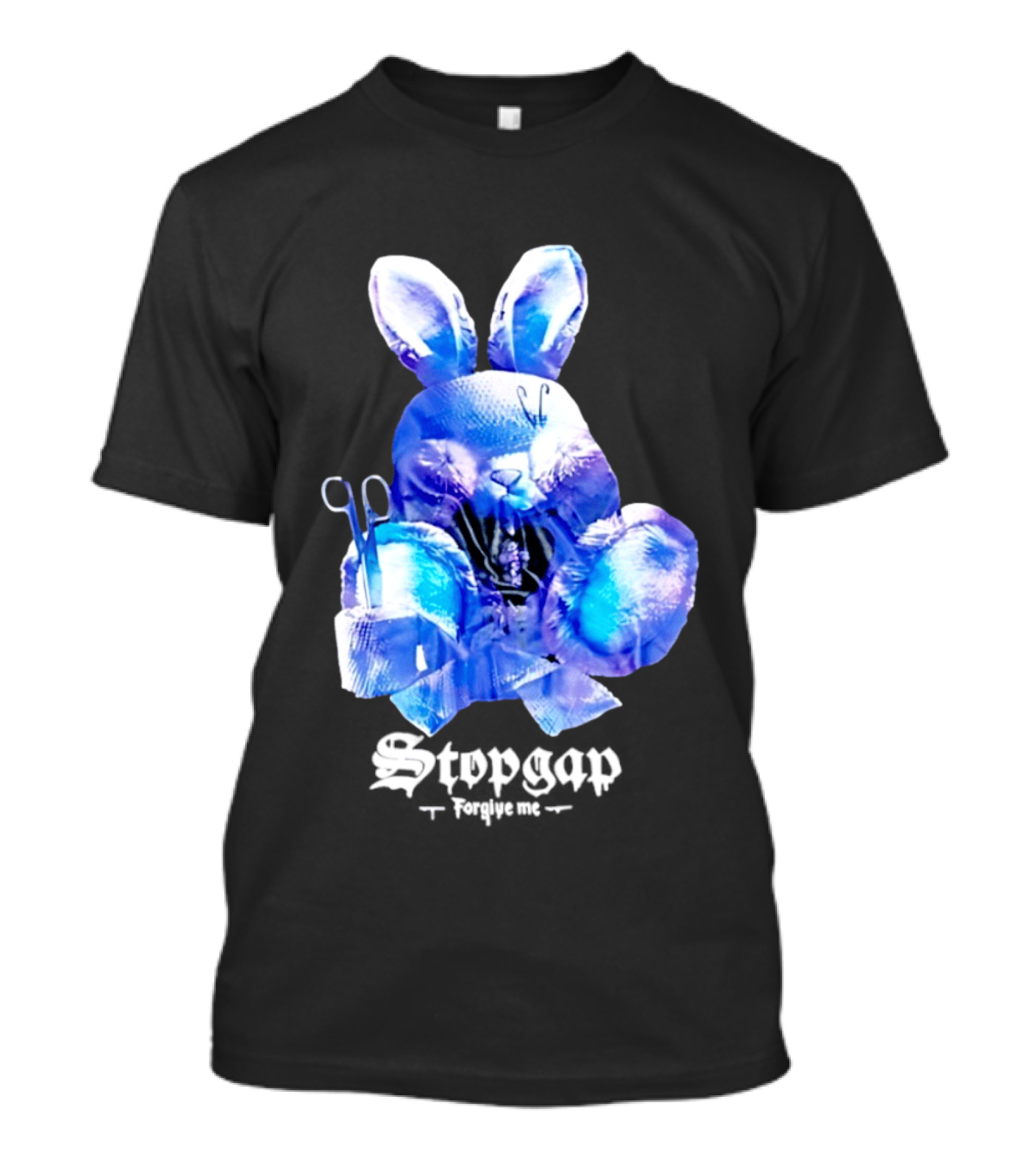 Stopgap Forgive Me Blue Bunny Plush With Scissors T-Shirt