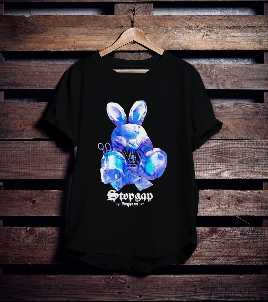Stopgap Forgive Me Blue Bunny Plush With Scissors T-Shirt