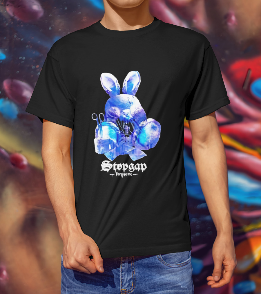 Stopgap Forgive Me Blue Bunny Plush With Scissors T-Shirt
