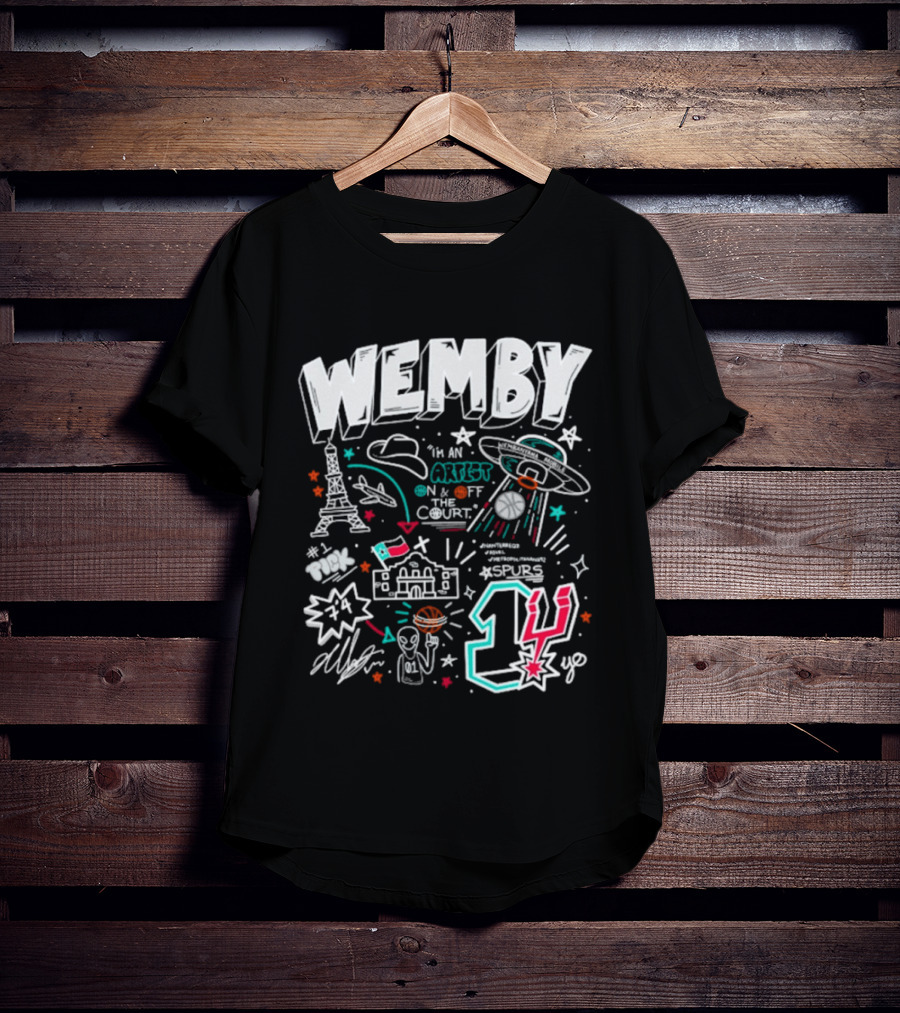 Wemby Victor Wembanyama Artist On Off Court Spurs #1 Eiffel Tower Alien Spaceship T-Shirt