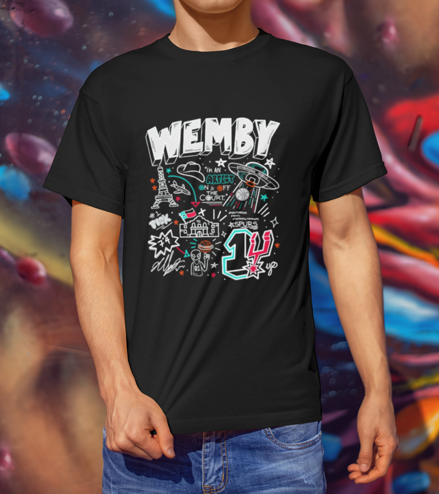 Wemby Victor Wembanyama Artist On Off Court Spurs #1 Eiffel Tower Alien Spaceship T-Shirt