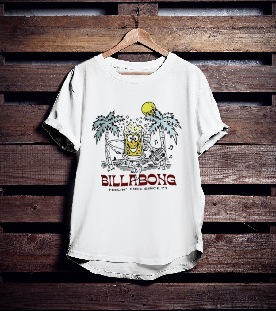 Billabong Feelin Free Since 73 Beer Tropical Vibes Palm Trees Sun T-Shirt
