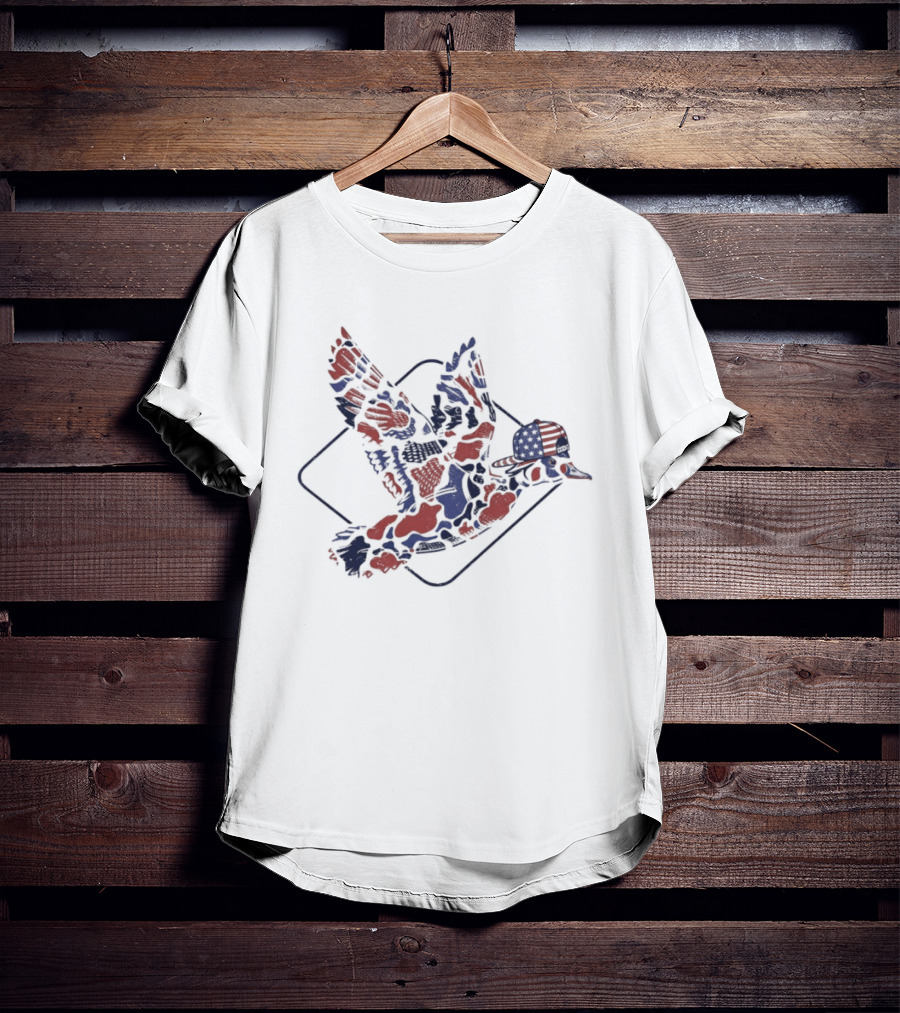 Camo Flying Mallard Duck USA American Flag Independence Day T-Shirt