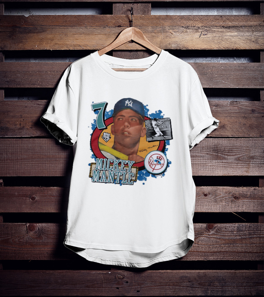 Mickey Mantle New York Yankees Topps 75 Number 7 Yankees Patch T-Shirt