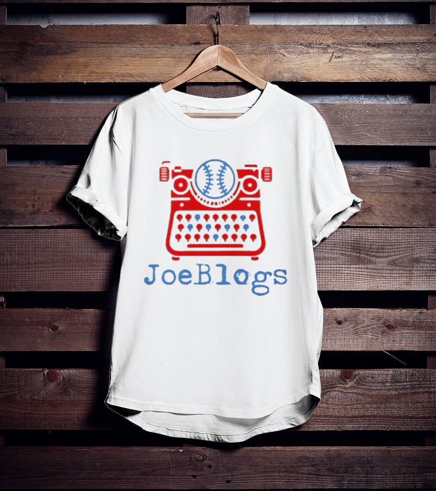 Red White And Blue JoeBlogs Typewriter With Baseball T-Shirt