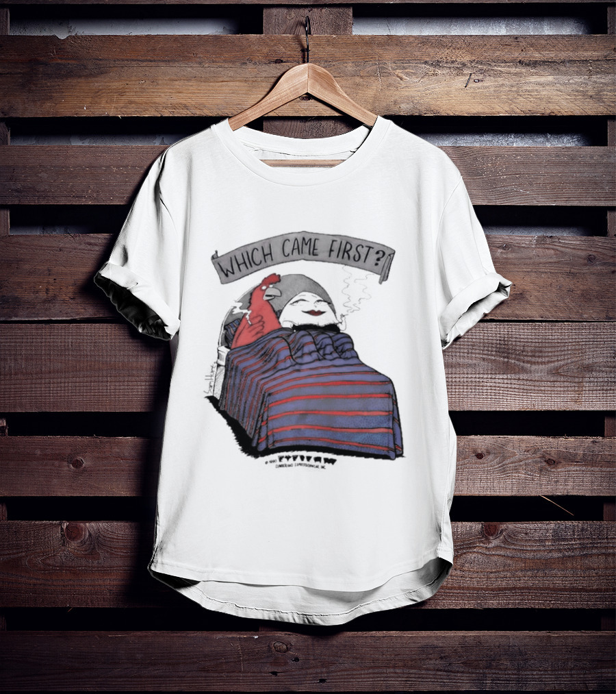 Which Came First The Chicken Or The Egg Striped Bed Scene T-Shirt