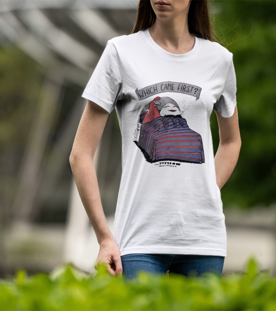 Which Came First The Chicken Or The Egg Striped Bed Scene T-Shirt