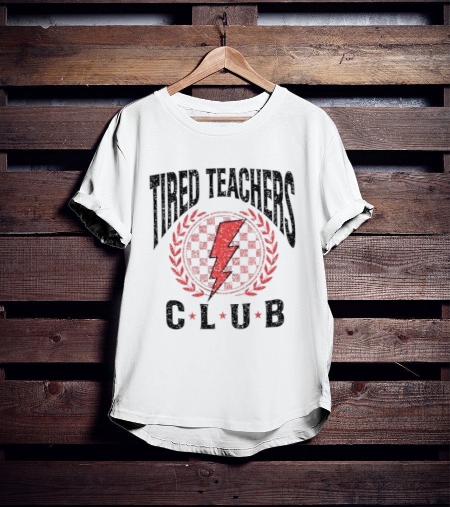 Tired Teachers Club Lightning Bolt Laurel Wreath T-Shirt